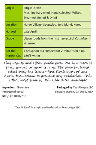 Jeju Island Ujeon First Flush Green Tea (제주우전녹차)