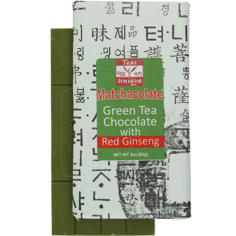 Matchacolate Green Tea Matcha with Red Ginseng Chocolate Bar, 3oz (85g)