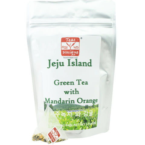 Jeju Island First Flush Green Tea with Mandarin Orange (제주녹차 와 감귤), 25 Tea Bags (50g)