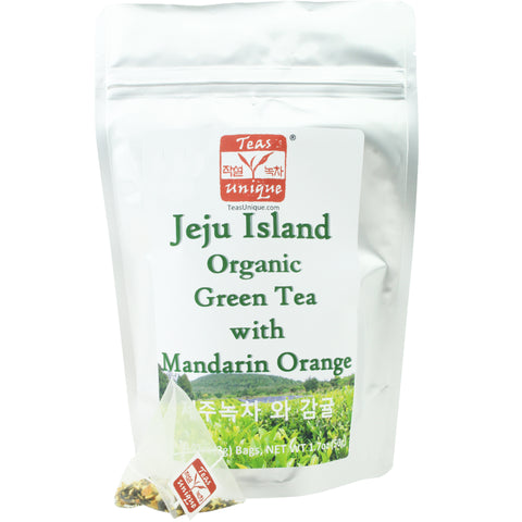 Jeju Island First Flush Green Tea with Mandarin Orange (제주녹차 와 감귤), 25 Tea Bags (50g)