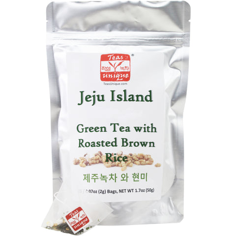 Jeju Island First Flush Green Tea with Roasted Brown Rice (제주녹차 와 현미), 25 Tea Bags (50g)