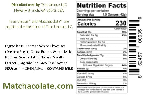 Matchacolate Earl Grey Tea Chocolate Bar, 3oz (85g)