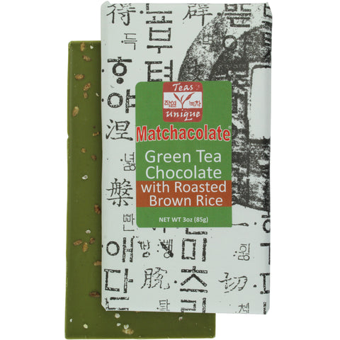 Matchacolate Green Tea Matcha with Roasted Brown Rice Chocolate Bar, 3oz (85g)